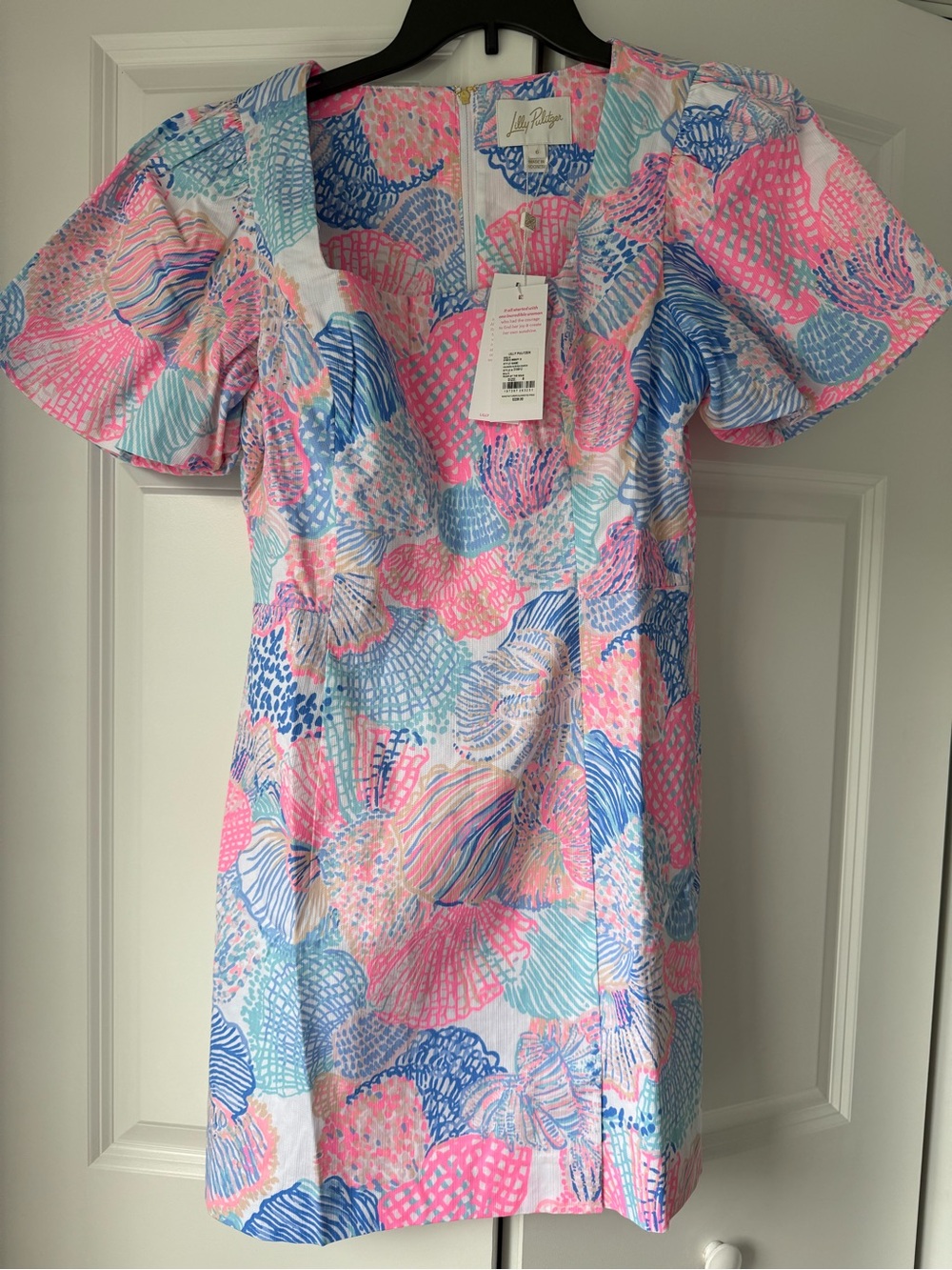 Lilly Pulitzer Neon Pink, Blue & White Shell-Print Dress